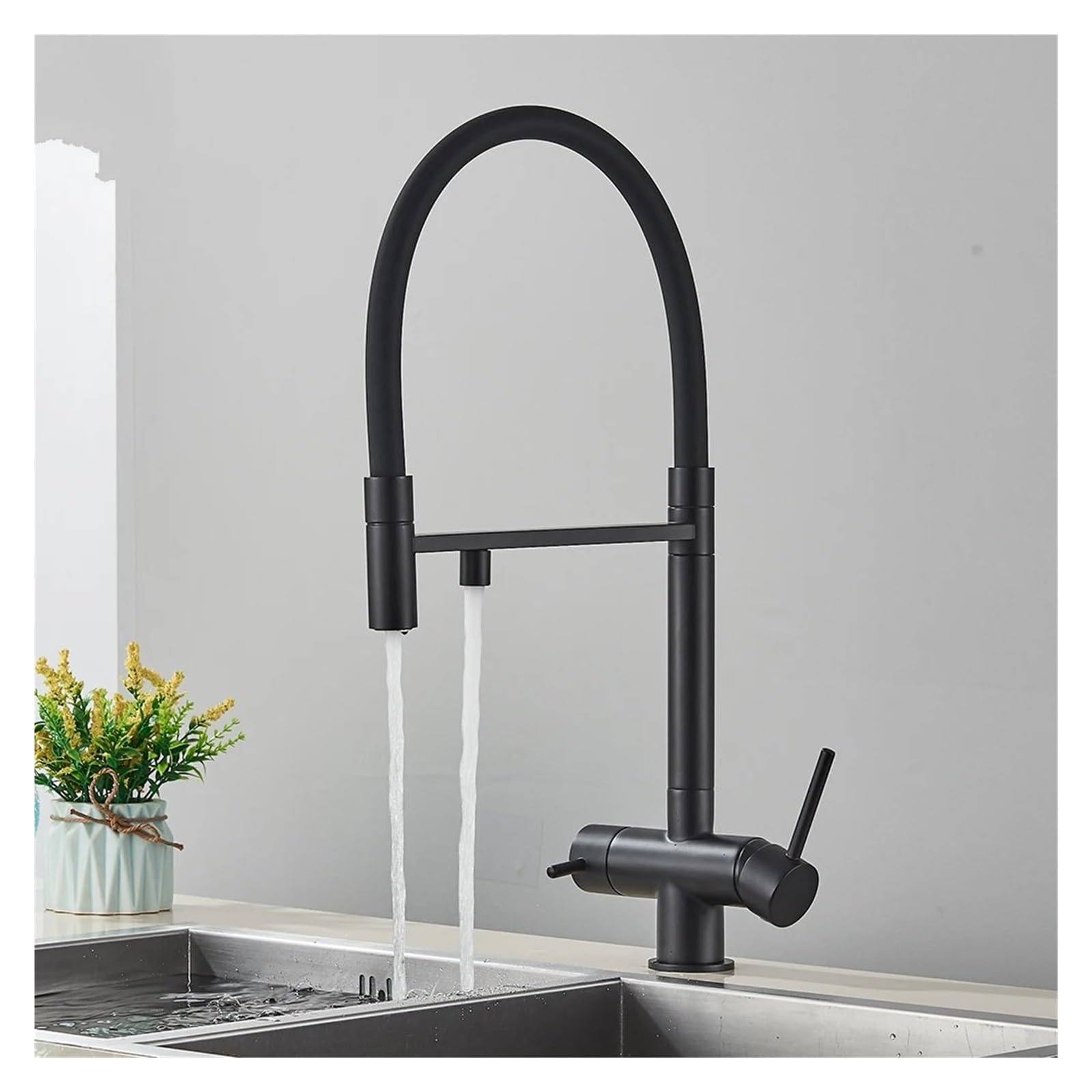 ZQFHSX Ornaments Brushed Gold Kitchen Faucet Purifier Faucets Drinking Water Tap Dual Spout Filtered Crane Hot Cold Mixer Deck Mounte LWX