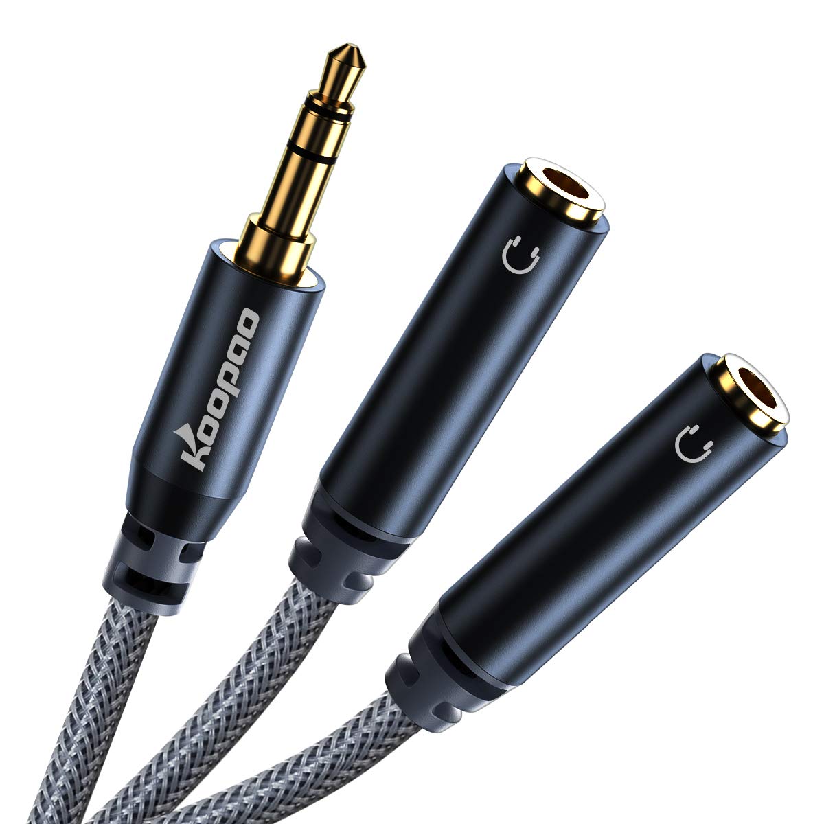 KOOPAO 3.5mm Splitter Double Headphone Jack Stereo Audio Adapter 2 Way Aux Dual Earphone Jack 1 Male to 2 Female Extension Cable Compatible with PC Laptop MacBook Pro 2021 TV iPad PS4 Speaker Headset