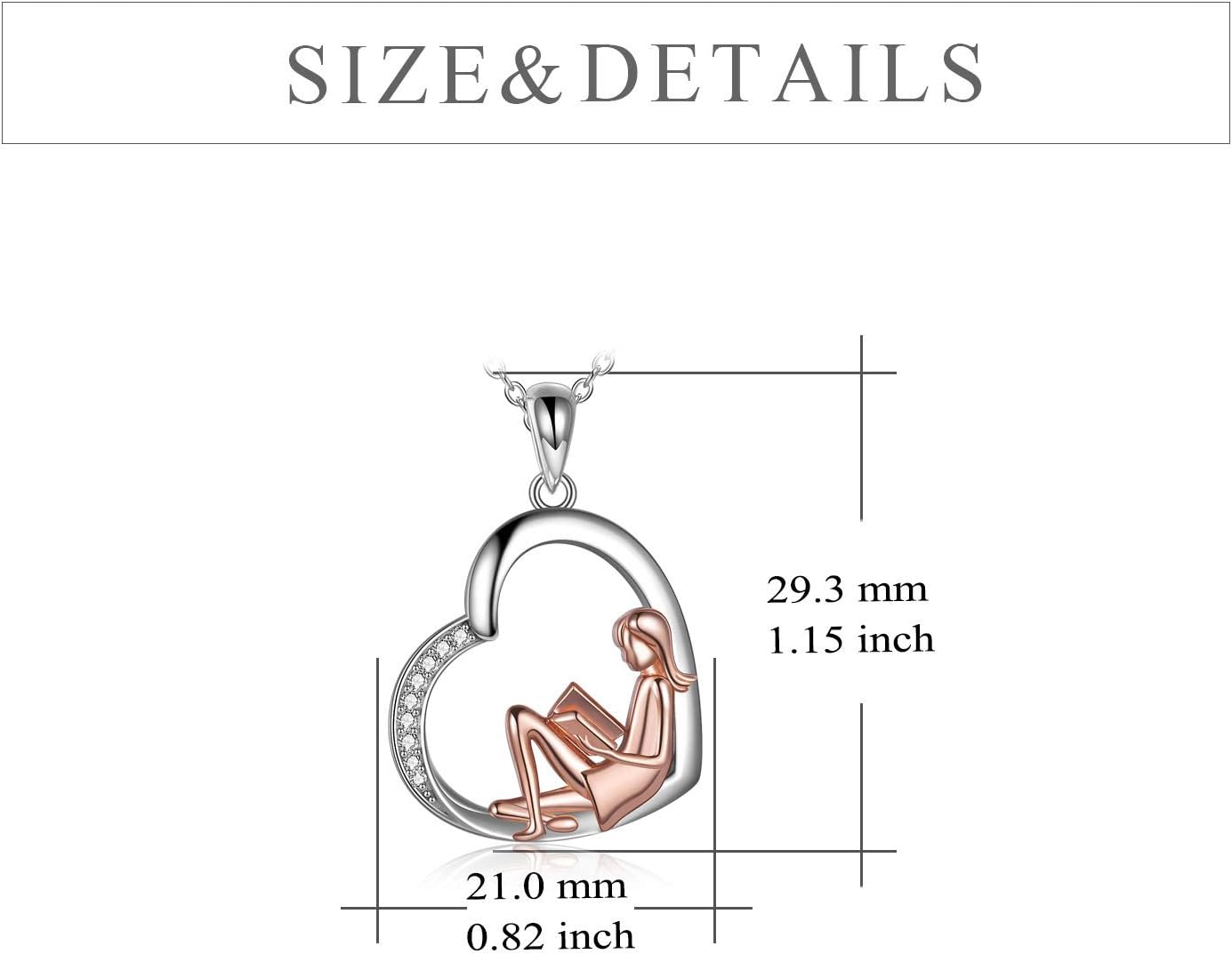 YFN Reading Lover Gift Book Necklace Sterling Silver Reading Women Jewelry for Book club staff Librarian Bookworm 18" - Image 3