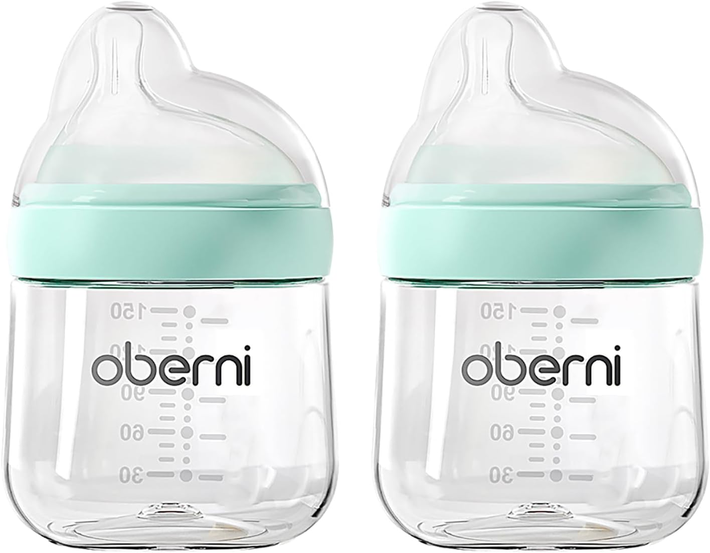 Oberni Baby Bottles with Slow Free Flow Off-Centered Teat for 0+ Months, Anti Colic Newborn Milk Feeding Bottle, 150ml/5oz/Blue/2Pack
