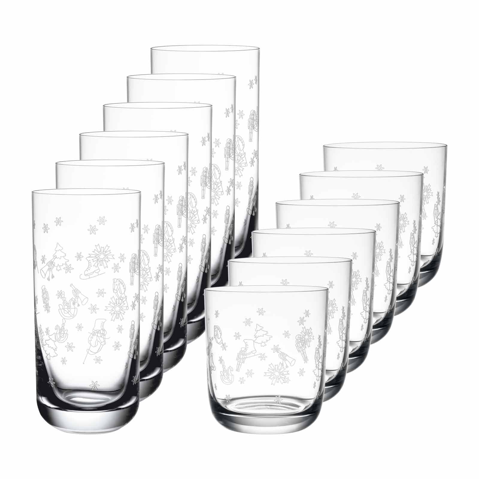 Villeroy & Boch Toy's Delight Lot de 12 verres à long drink (300 ml) et 6 verres à eau (250 ml) avec motif pantographie de Noël en cristal transparent
