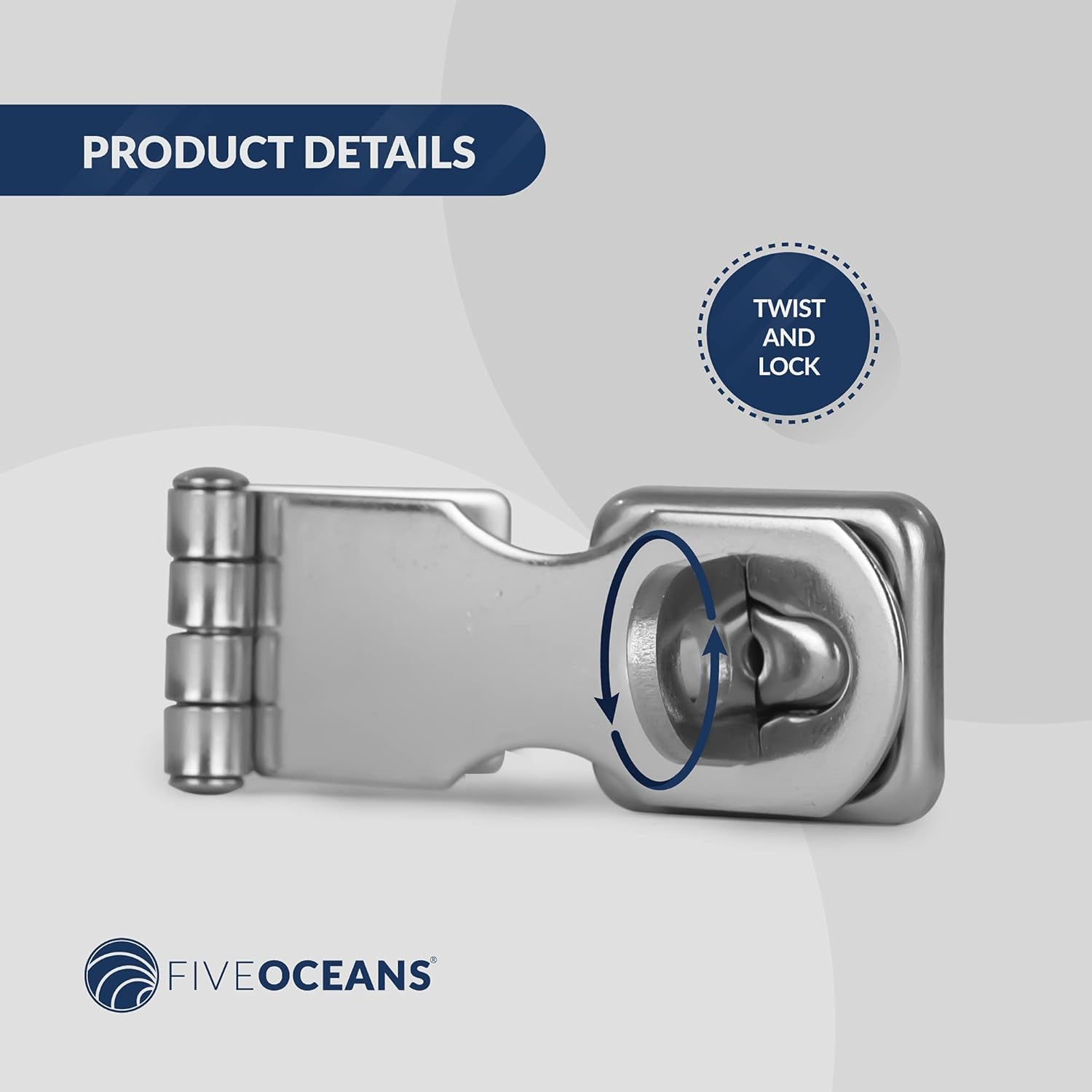 Five Oceans Marine Door Lock Hasp Latch, Safety Lock Clasp Latch for All Doors, AISI316 Stainless Steel, 2 Positions 90 Degrees and 180 Degrees