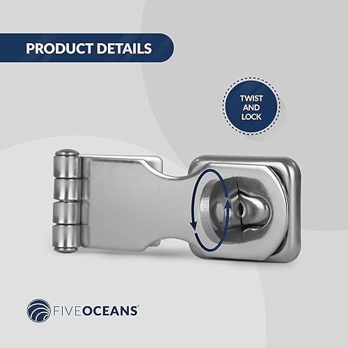 Miniatura 4 de Five Oceans Marine Door Lock Hasp Latch, Safety Lock Clasp Latch for All Doors, AISI316 Stainless Steel, 2 Positions 90 Degrees and 180 Degrees