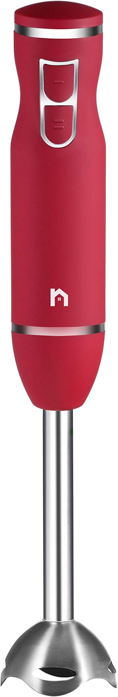 Immersion Hand Blender 2 Speed Stick Mixer with Stainless Steel Shaft & Blade, 300 Watts Easily Food, Mixes Sauces, Purees Soups, Smoothies, and Dips, Red