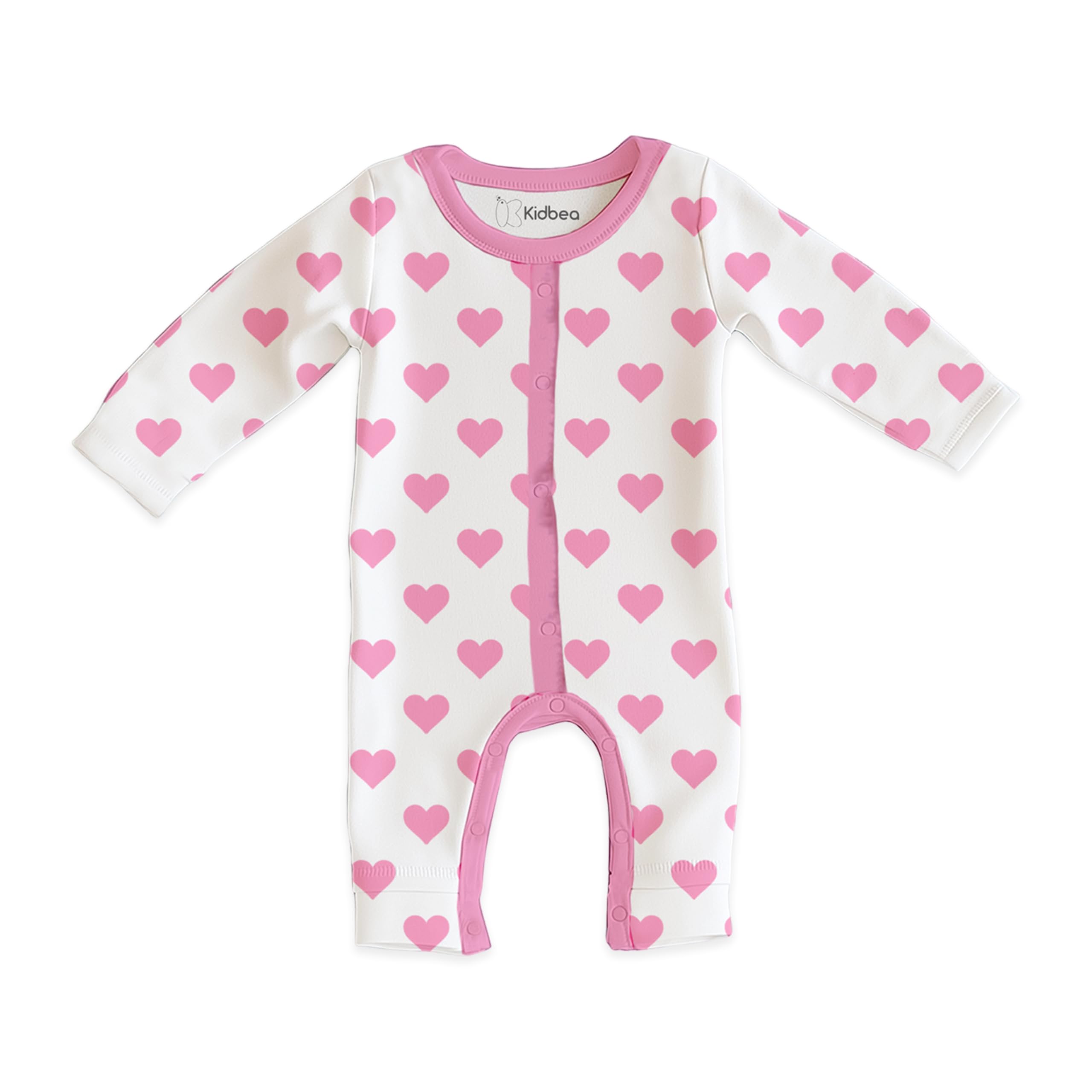 Kidbea® 100% Cotton Rompers Jumpsuit Night Suits for Infants Newborn Baby Boys & Girls Heart Printed With Pink Color Size 18-24 Months - Image 2 thumbnail