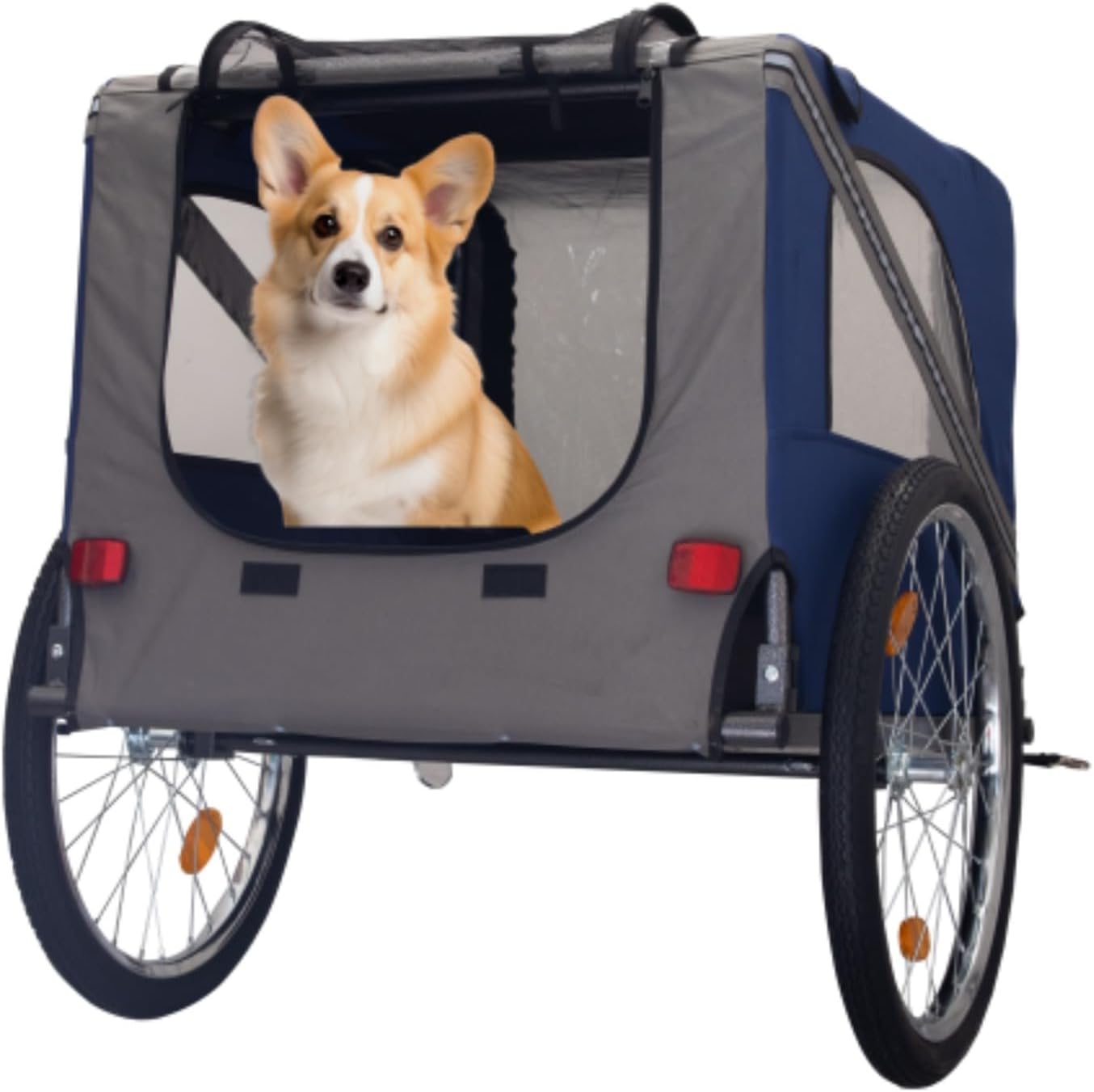 Dog Bike Trailer, Pet Bike Trailer, Breathable Mesh Dog Carrier with 3 Entrances, Safety Flag, 8 Reflectors, Folding Pet Carrier with 20 Inch Wheels, Bike Carrier for Small and Medium Dogs