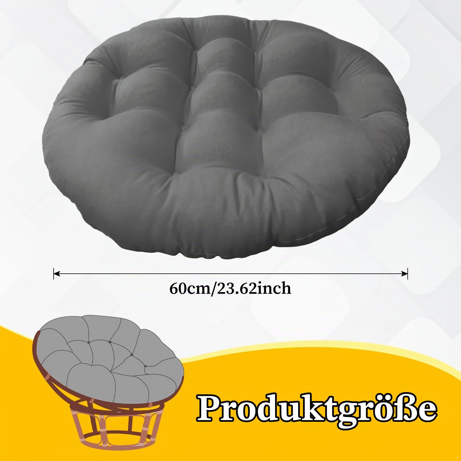 Baoblaze Gartenstuhl Kissen, 60 cm Rundes Sitzkissen, Gemütliches Stuhlauflage, Abnehmbar Sitzkissen Outdoor/Indoor, Stuhlauflagen für Schlafzimmer, Familienzimmer, Kissen für Hängesessel, Dunkelgrau