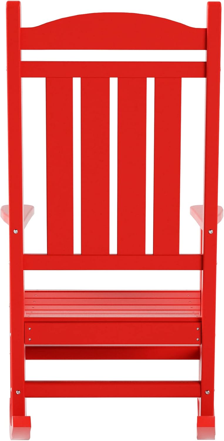 WO Home Furniture Patio Rocking Chair Traditional 3 PCS HDPE Outdoor Rocking Furniture Set, Red