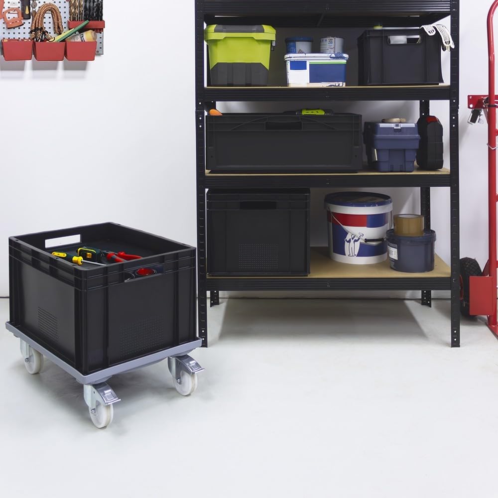 Box and beyond - Bac Gerbable - 60 x 40 x 32 cm - 60L - Charge 20 kg - Plastique Noir - Stockage, Rangement, Outils, Bricolage - Résistant - Réutilisable - Garage, Cave, Buanderie