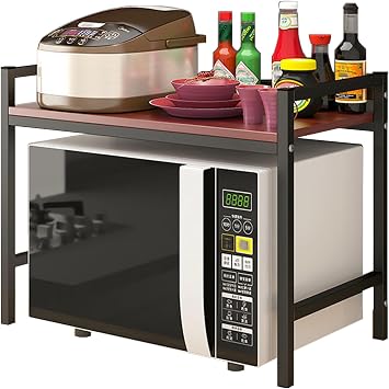 Microwave shelf Microwave stand shelf organizer, Bakers Rack, Microwave Oven Stand, Kitchen Shelf, Coffee Station, Kitchen Organizers and Storage, 2 Tier Kitchen Pantry Storage CabinetBlack,Large