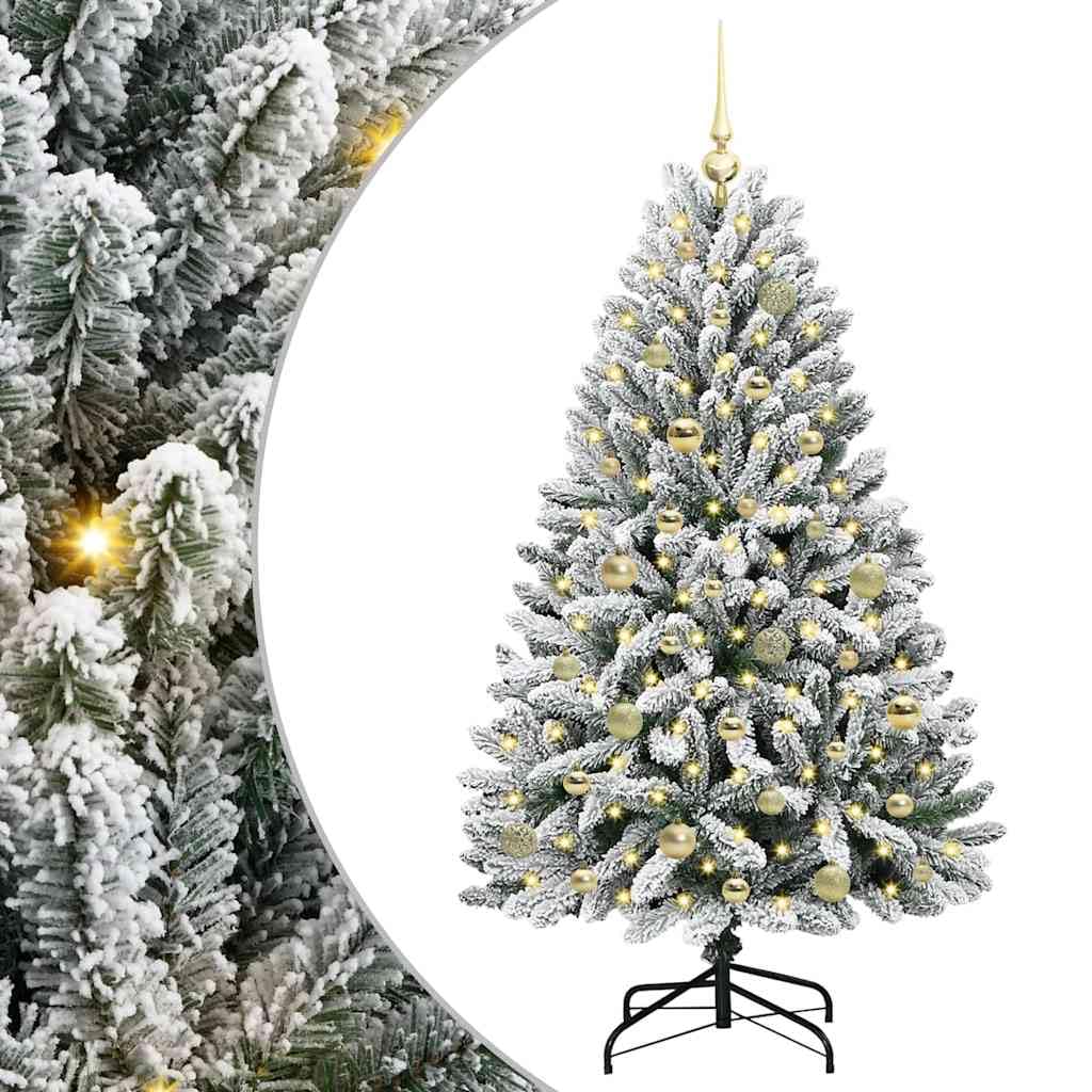Sztuczna choinka, 150 cm, zielono-biała, PCW i metal, z 150 diodami LED o ciepłej białej barwie, do użytku wewnątrz i na zewnątrz, w zestawie zestaw kul