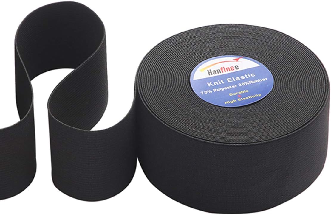 HANFINEE 3 Inch Wide Sew on Elastic Band Knitted Elastic with Heavy Stretch for Sewing Crafts DIY,Waistband,Bedspread,Cuff (Black,5 Yards)