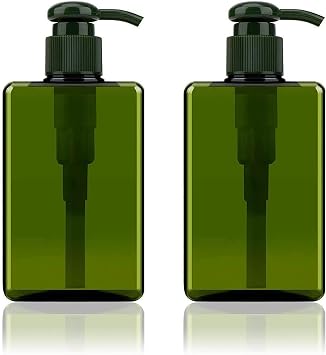 2PCS 280ml / 9.8oz Pump Dispenser Bottle Empty Refillable Plastic Lotion Pump Bottles, Shampoo Body Wash Shower Square Storage Holder Container Toiletries Liquid Dispenser Green