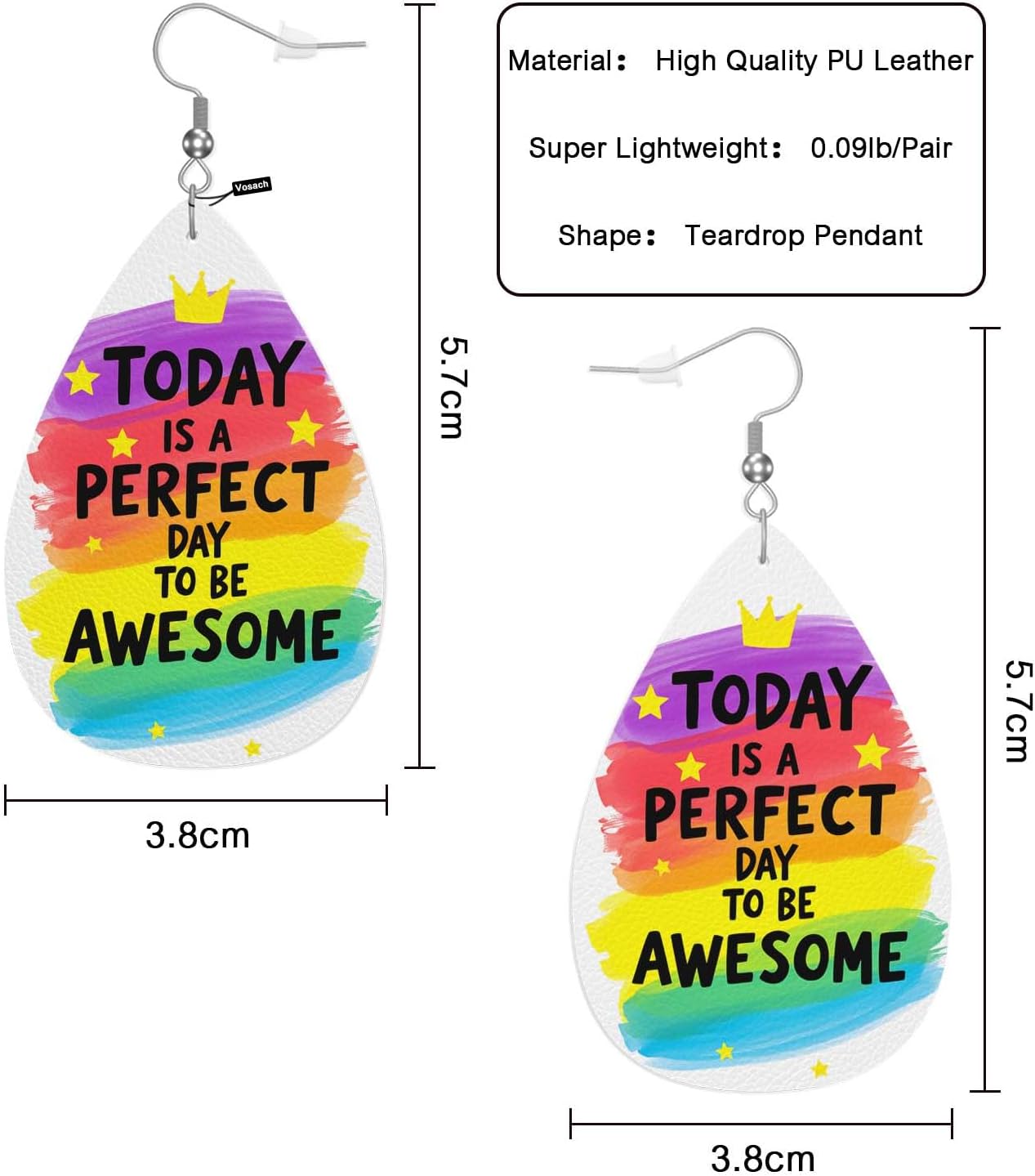Rainbow Stars Fashion Leather Teardrop Ear Rings Funny Quotes Leather Leaf Earrings Jewelry For Women image 2