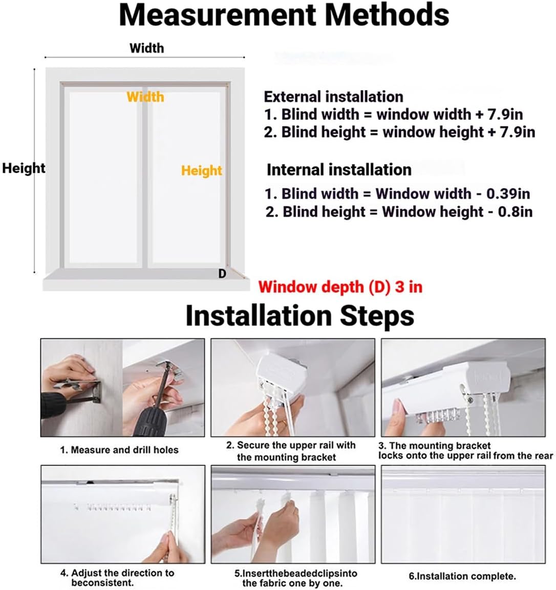 Cordless Vertical Blinds for Sliding Glass Doors, Blackout Fabric Vertical Window Blinds & Shades, 43" 51" 55" 63" 68" 78" 83" Privacy Room Divider for Large Windows, Patio Doors(White)