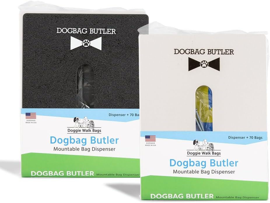 Dogbag Butler dog waste bag wall dispenser - Sturdy, Lightweight, post-consumer recycled resin, & engineered to withstand the elements - Hold up to 70 bags (White/Blue)
