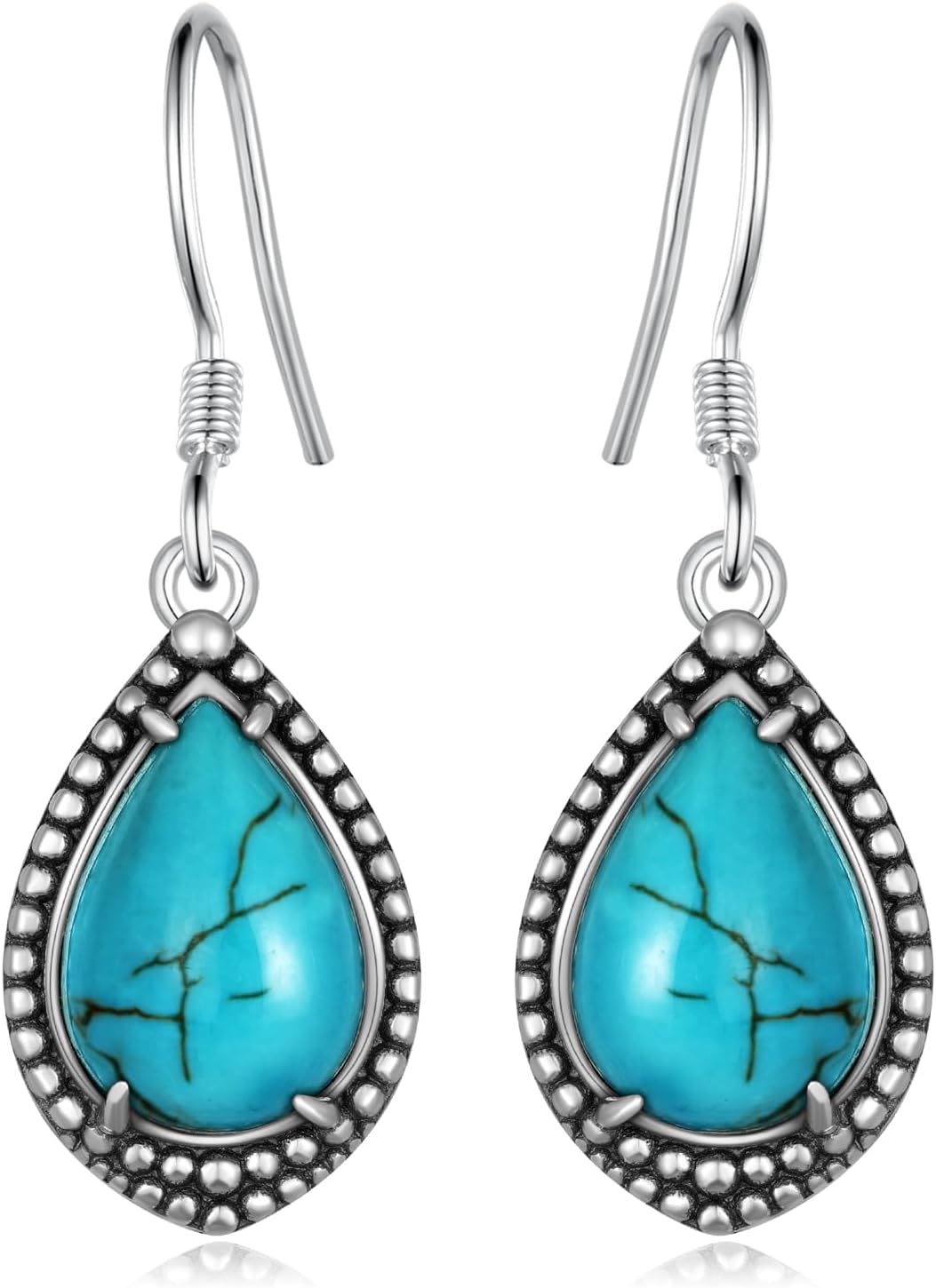 Genuine Turquoise Earrings 925 Sterling Silver Heart Turquoise Earrings Vintage Boho Nature Gemstone Real Western Jewelry for Women