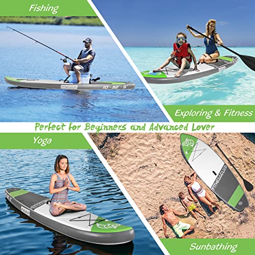 Fitnessclub 10'X32''X5'' Inflatable Stand Up Paddle Board,Yoga Board,Camera Seat, Floating Paddle With Sup Accessories, Adjustable Paddle,10L Waterproof Bag,Pump, Backpack For Youth Adult(Green) #TOP5