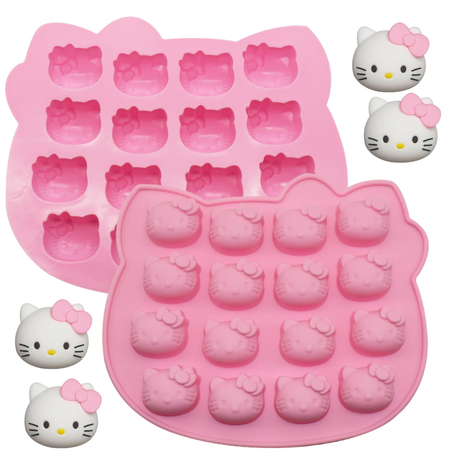 16-Cavity Cute Cat Silicone Fondant Cake Mold, 2 Packs Cartoon Ice Molds Non-stick Mousse Chocolate Candy Mold for Sugarcraft Candy Cupcake Topper Baking