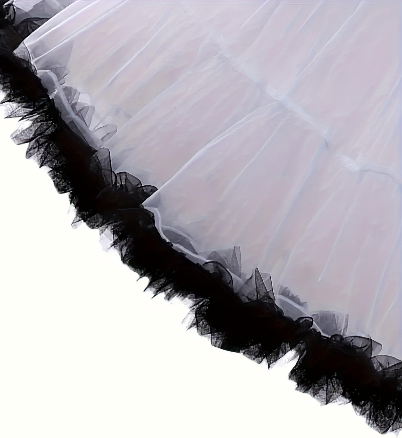 WOWBRIDAL Women's Long Ballet Crinoline Petticoat Layered Ruffles Fluffy Trim Puffy Tutu Underskirt with Net Panels - Image 5