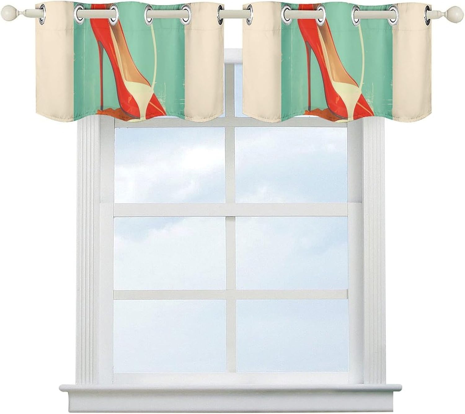 High Heels Pattern Valance for Windows, 2 Pack Kitchen Curtains Modern Home Decor, Soft Blackout Window Curtains for Living Room & Bedroom, 18 X 52 Inch