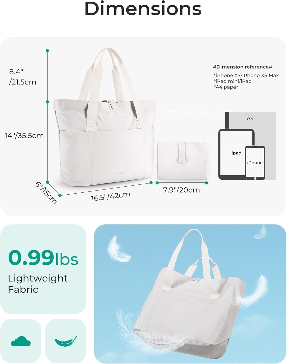 BAGSMART Tote Bag for Women, Foldable Tote Bag With Zipper Travel Large Shoulder Bag Handbag for Work - Image 4