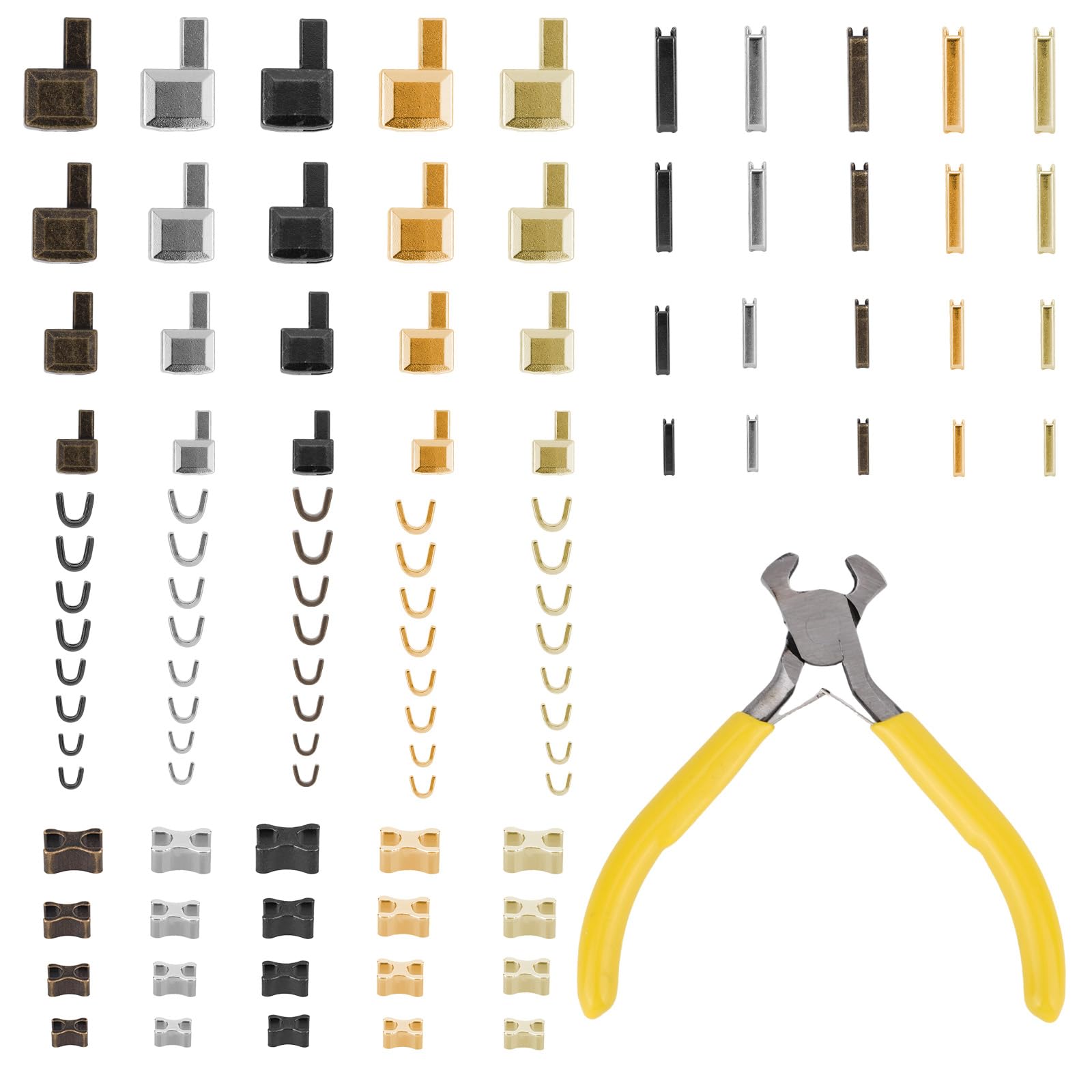 100pcs Jacket Zipper Repair Kit, Metal Zipper Insertion Pin Zip Pull Replacement Ends Stopper Kit with 1 Pliers Latch Slider Retainer for Jacket Coat Bags Backpacks DIY Sewing Supplies