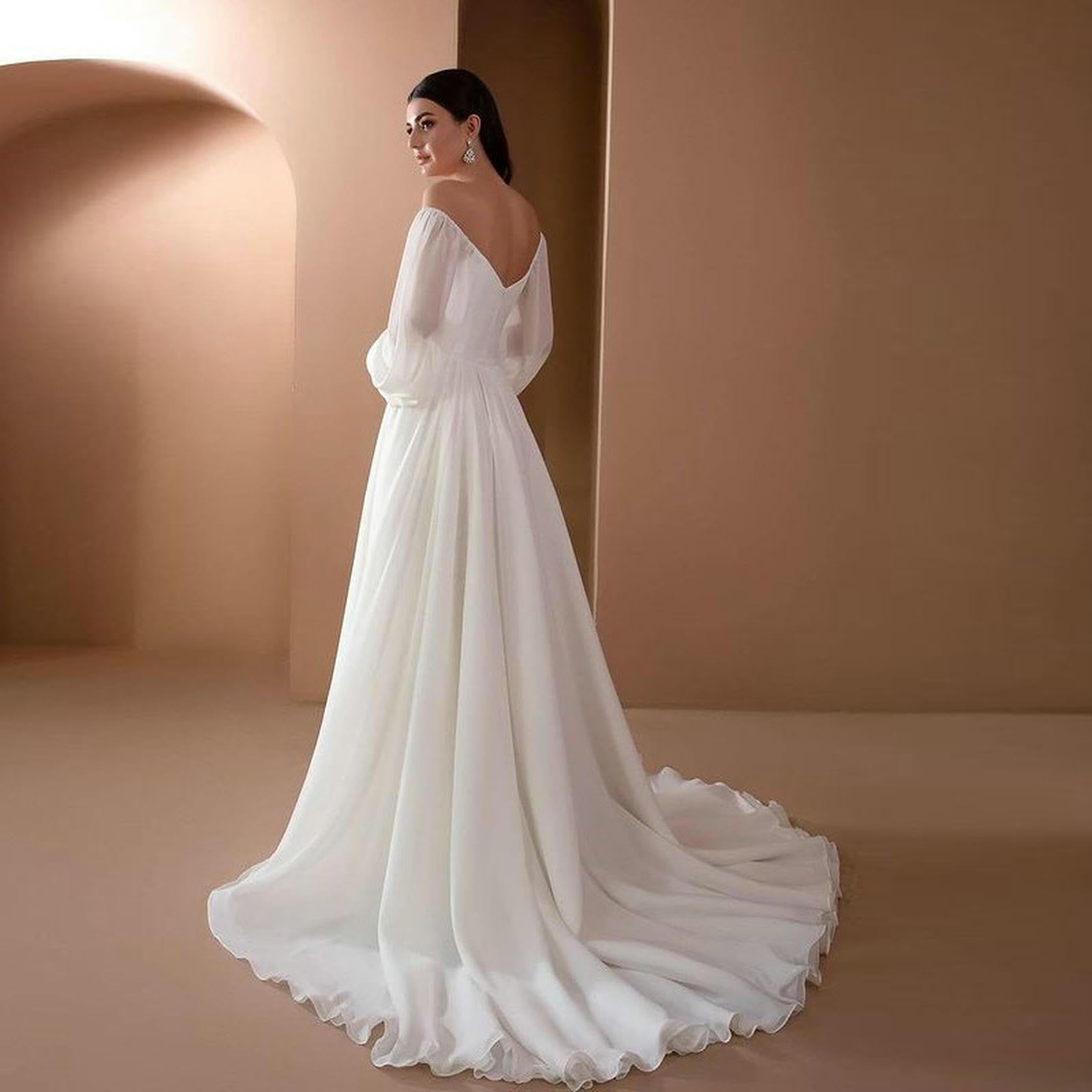 Brautjungfernkleid Elegante Weiße Hochzeitsfeier Langarm Kleid Brautjungfern Maxikleid-weiß-XL