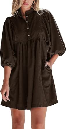 Opemiby Women's Corduroy Mini Babydoll Dress
