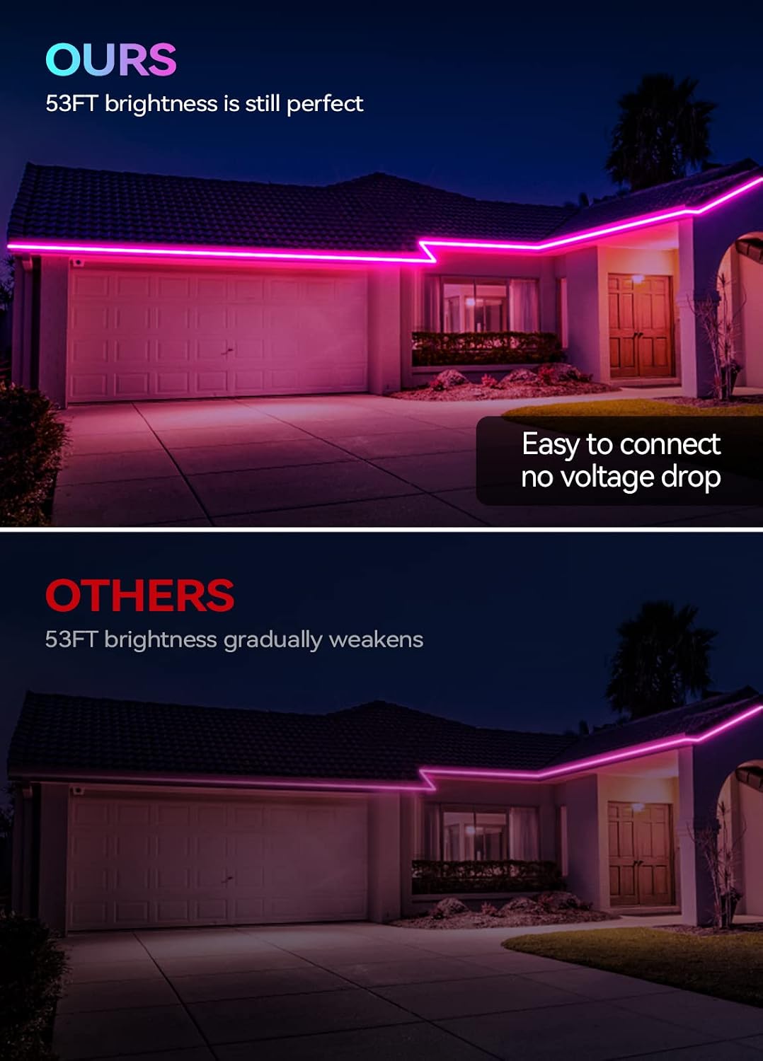 52FT Continuous RGB+IC Outdoor Led Strip Lights Waterproof with RF Remote & Bluetooth Music Sync App Control, Long Color Changing LED Rope Lights,IP67,24V