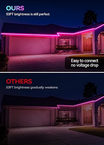 Miniatura 3 de Tira de luces LED para exteriores de 53 pies, RGB+IC, impermeable, IP65 con control de aplicación, 24 V, multicolor, para alero, balcón, cenador,