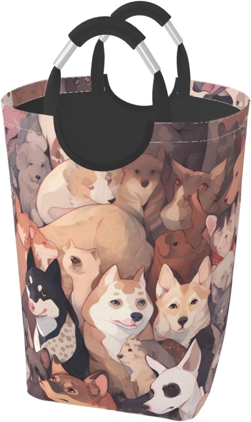 Dog Pictures Foldable storage bag, 50L capacity, suitable for laundry room, dormitory bedroom, dirty clothes storage basket.