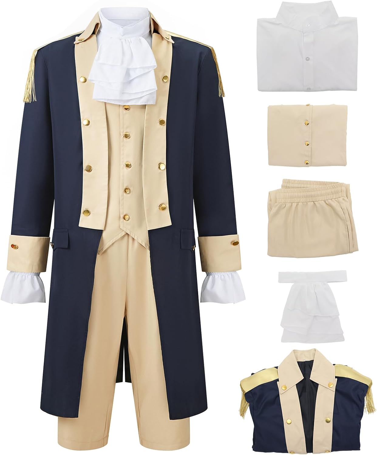 Mens Colonial George Washington Costume Adult 5PCS Musical Hamilton Founding Father Costume Revolutionary War Outfit