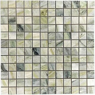 Tenedos HTC174 Verdant Essence 1x1 Green Marble Look Porcelain Mosaic Tile – Matte Finish, Maintenance-Free for Backsplash, Bathroom, Shower, Accent Walls