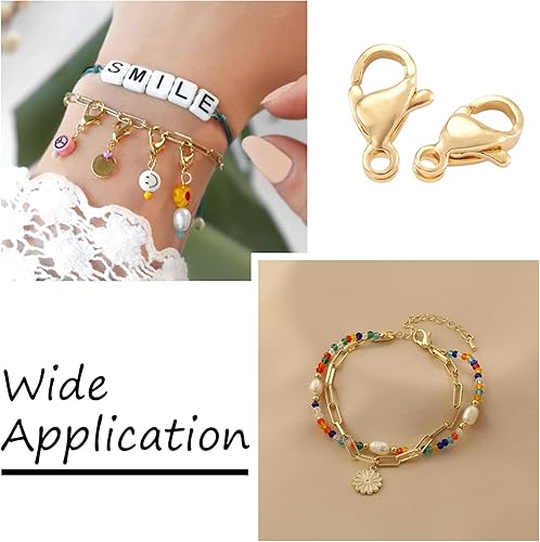 Vista 49 de Pandahall - 100 cierres de pinza de langosta de acero inoxidable, joyería de oro real de 24 quilates, cierre de langosta de 2 colores, cierre