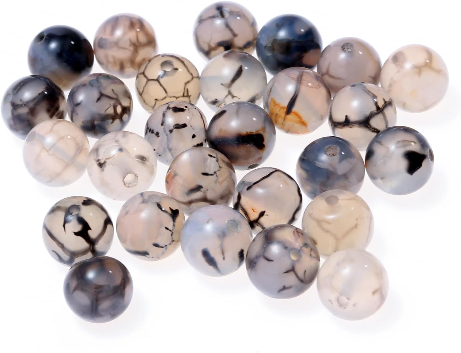 50PCS 8mm Original Agate Stone Beads - Beads for Jewelry Making Bulk, Loose Semi Precious Beads, Round Smooth Gemstones, Spacer Beads for Jewelry Making (Black Crack Pattern)