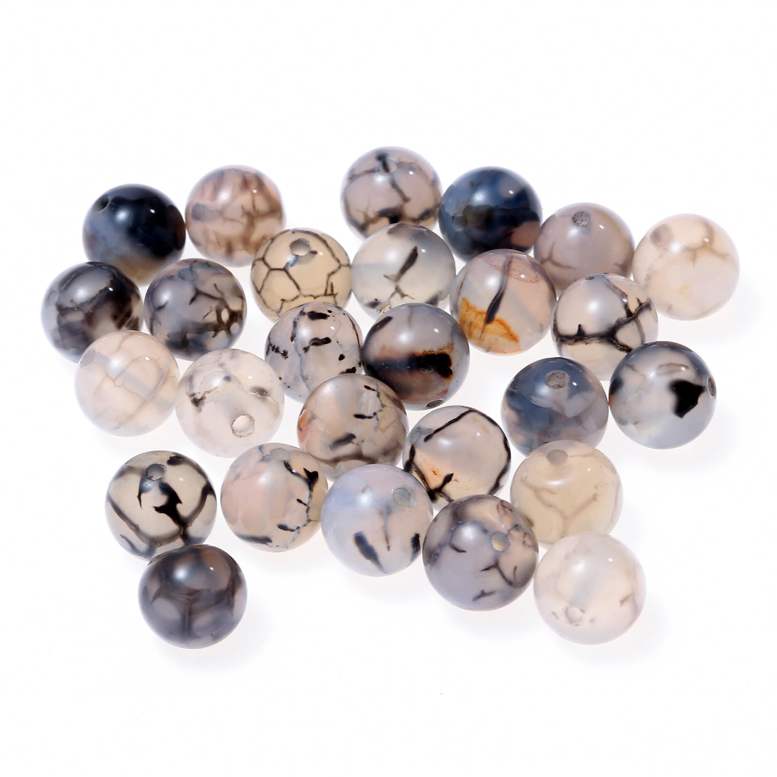 50PCS 8mm Original Agate Stone Beads - Beads for Jewelry Making Bulk, Loose Semi Precious Beads, Round Smooth Gemstones, Spacer Beads for Jewelry Making (Black Crack Pattern)
