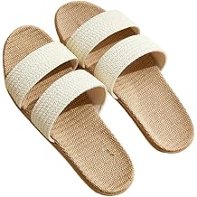 Unisex Linen Open Toe Slippers Breathable Indoor Slip-On Summer House Shoes for Men Women Silent Sole Bedroom Sandals