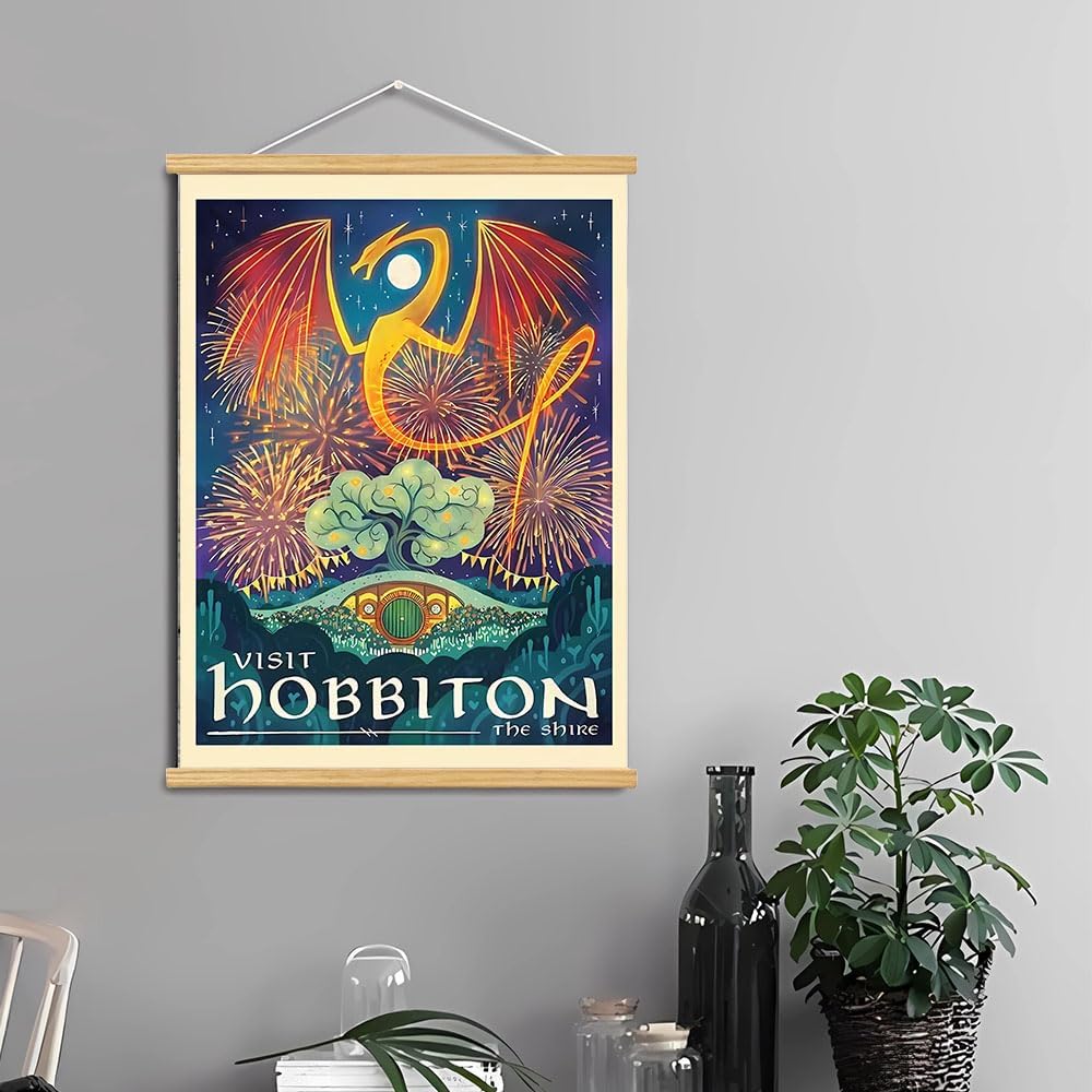 Middle Earth Landscape Wall Art Prints Canvas PaintingFantasy Posters, Wall Pictures, For Travel Gift, Canvas Art with Frames, For Office Home Decor Bedroom Living Room Wall Decor.(21"L x 16"W, Hobbiton-O) image 2