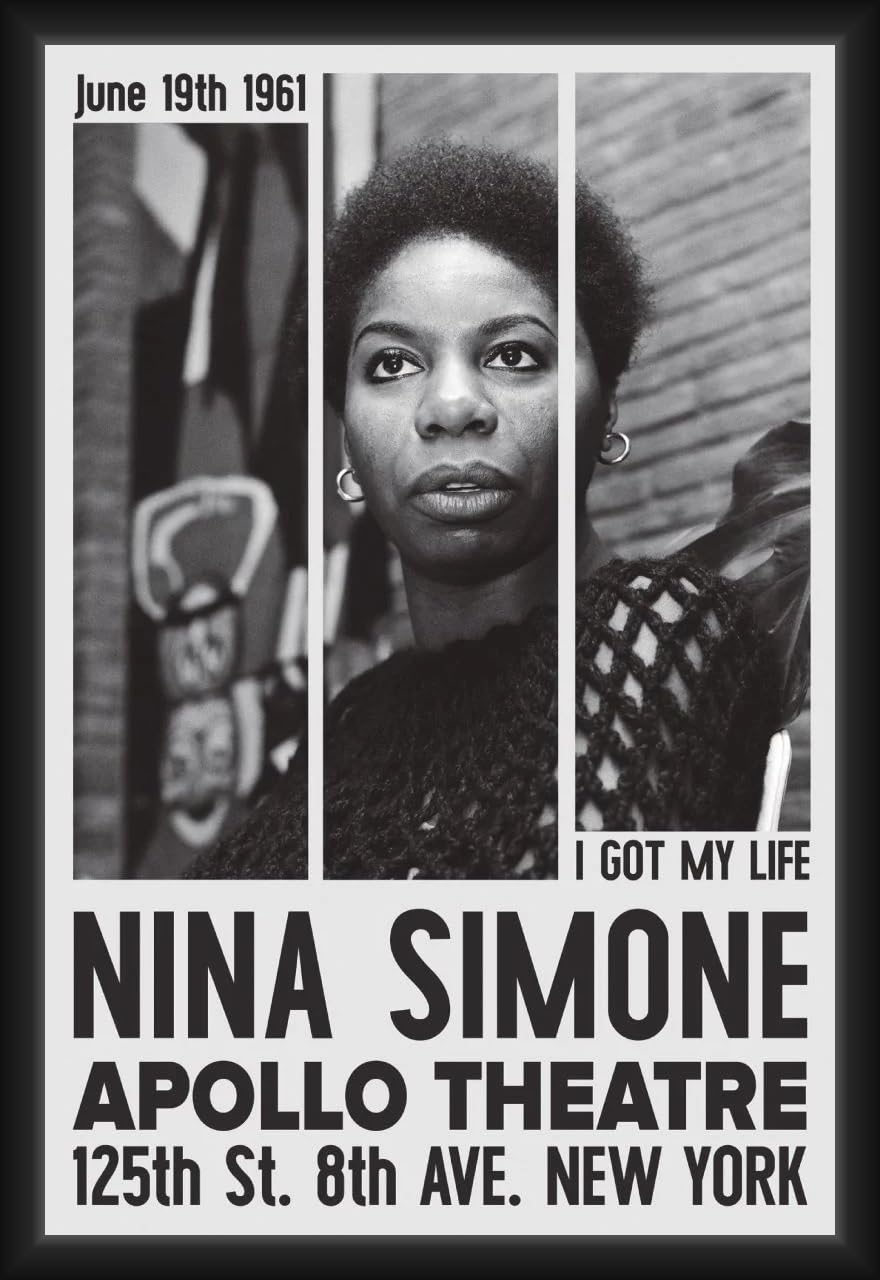 Poster Nina Simone prêt à accrocher cadre en bois robuste contre le gondolement