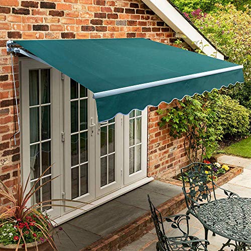 Primrose 3.5m x 2.5m Manual Awning Standard Cassette DIY Patio Awning Gazebo Canopy (11ft 6) Complete with Fittings and Winder Handle (Plain Green)