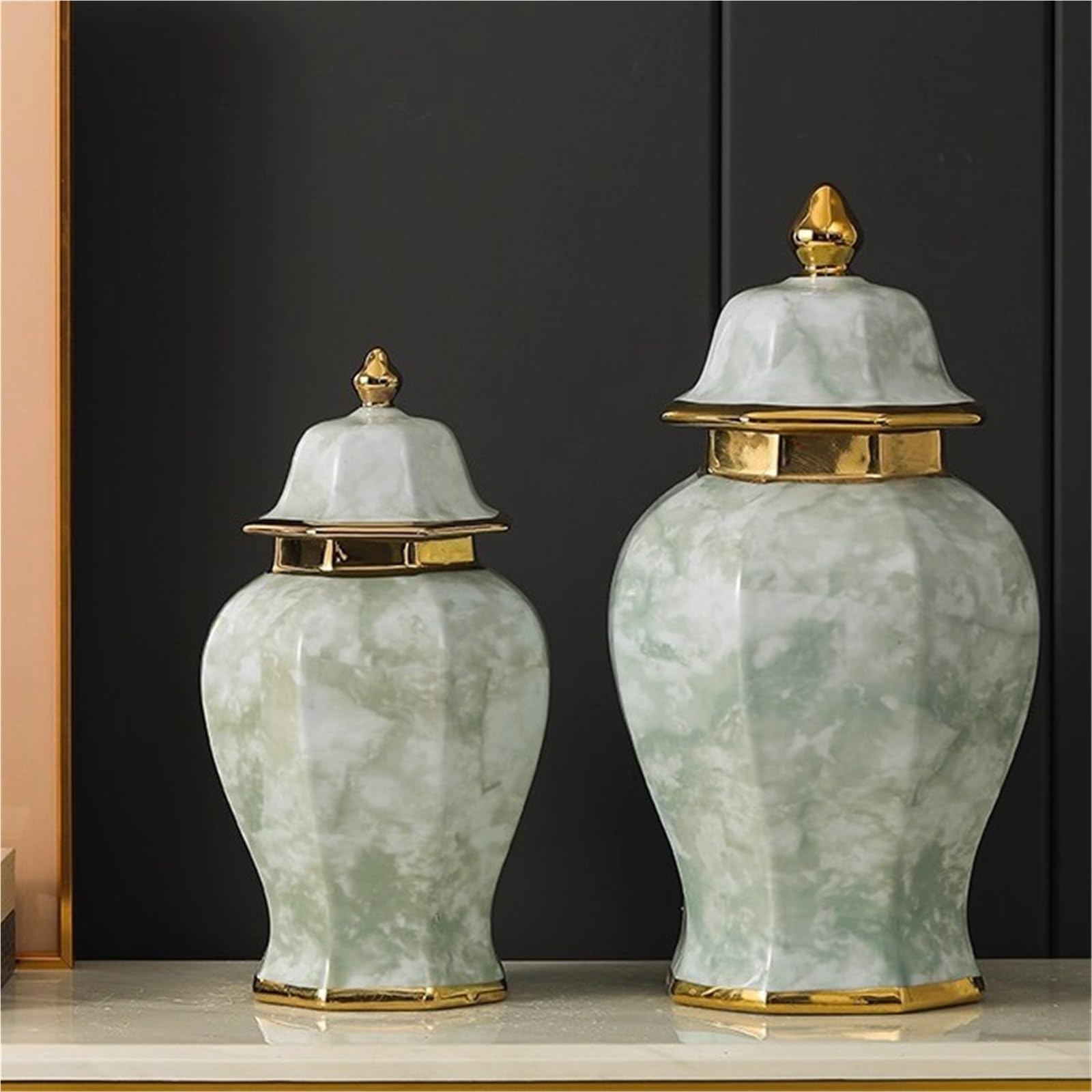 Ceramiczny wazon na imbir, ozdoby do pokoju biurowego, dekoracja willi w stylu Jingdezhen, nowoczesny(Green,L)