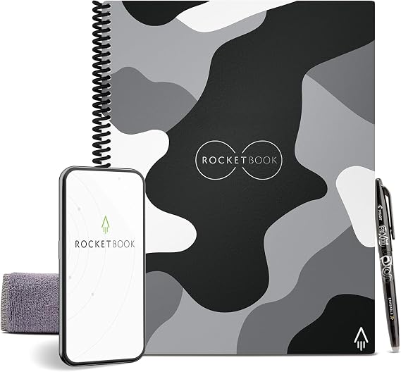 Rocketbook Core Reusable Spiral Notebook, Letter Size 8.5x11, Camo - Dotted Pages, App-Connected, Erasable, Durable Cover, Ideal for School, Work, and Creative Projects
