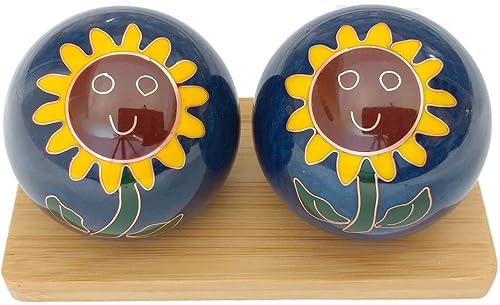 Top Chi Bolas de baoding de girasol con soporte de bambú. Bolas chinas de salud para terapia de manos, ejercicio y alivio del estrés (grande, 2