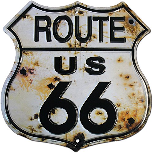 Route 66 (Bullet Holes) 11.5 inch x 11.5 inch Aluminum Highway Shield Sign - Made in the USA
