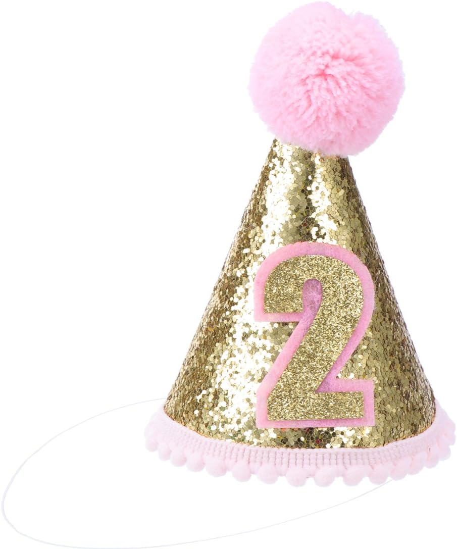 NUOBESTY Kids Birthday Cone hat Tiara Headbands for Baby Girl 2nd Birthday Party Supplies (Pink)