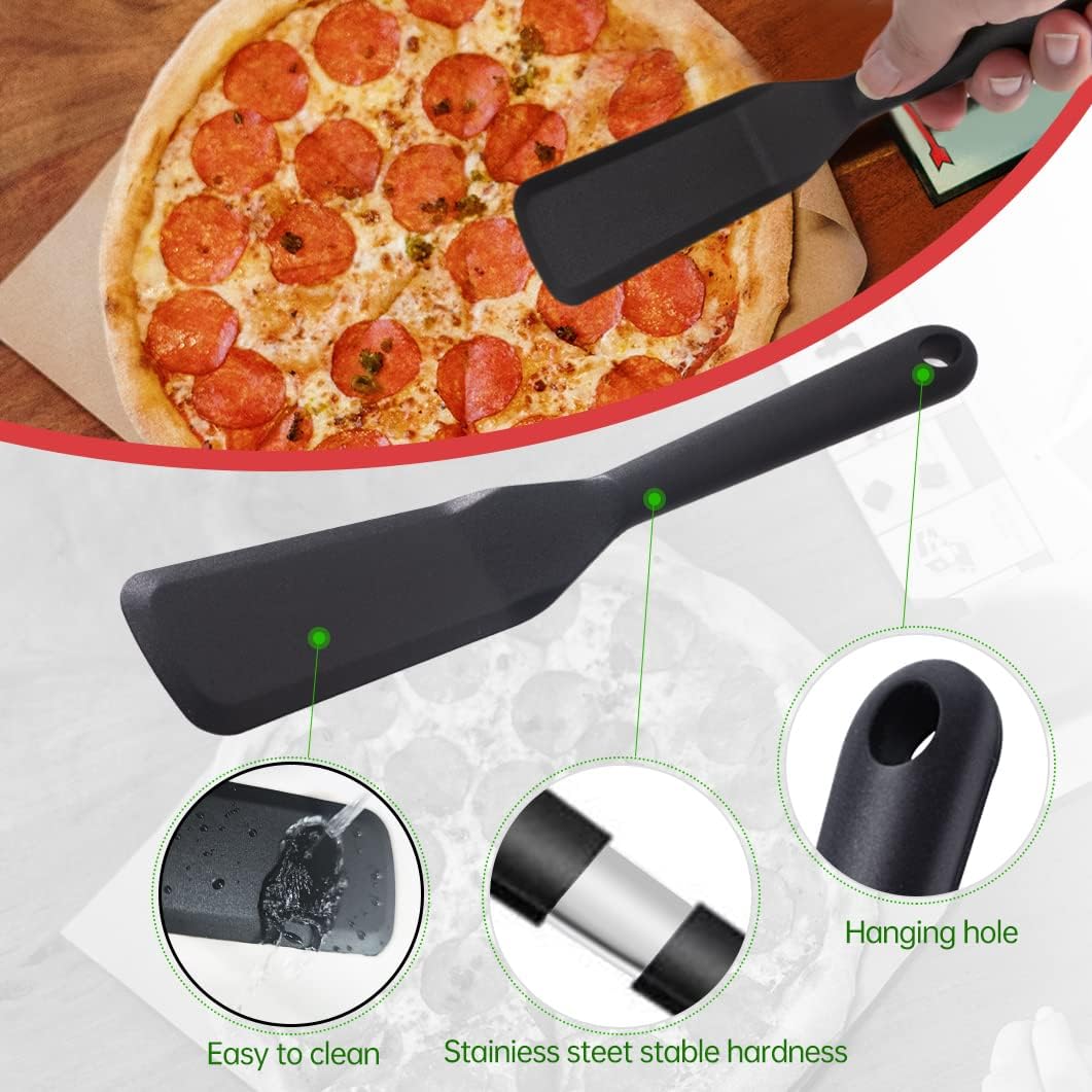 2 Pack Silicone Thin Omelet Turner, Heat Resistant Crepe Spatula for Nonstick Cookware, Pancake Spatula for Egg Cake Pizza Steak Omelet Crepes (Black)