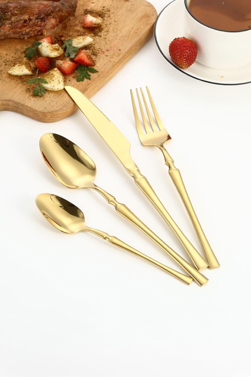 Çelik 24 Parça 6 Kişilik Gold Yemek Kaşık Çatal Bıçak Set cin738sr