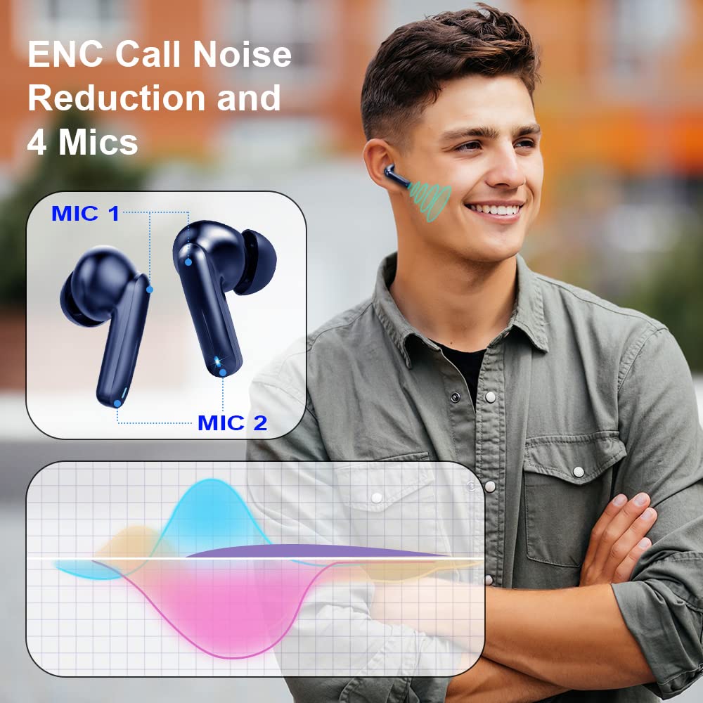 Écouteurs Bluetooth 5.3 Avec étui Chargeur LED - 40h D'autonomie, Réduction De Bruit ENC, étanches IPX7, Violet - 11