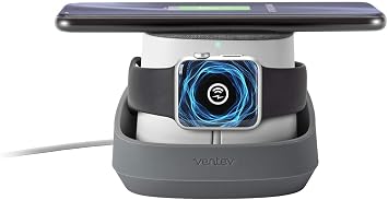 Ventev 2-in-1 Wireless Charging Stand - 10W Fast Qi Wireless Charger Pad & 5W Apple Watch Docking Station, Dual Charging Dock Compatible with iPhone, Apple Watch, and Qi-Enabled Devices Grey